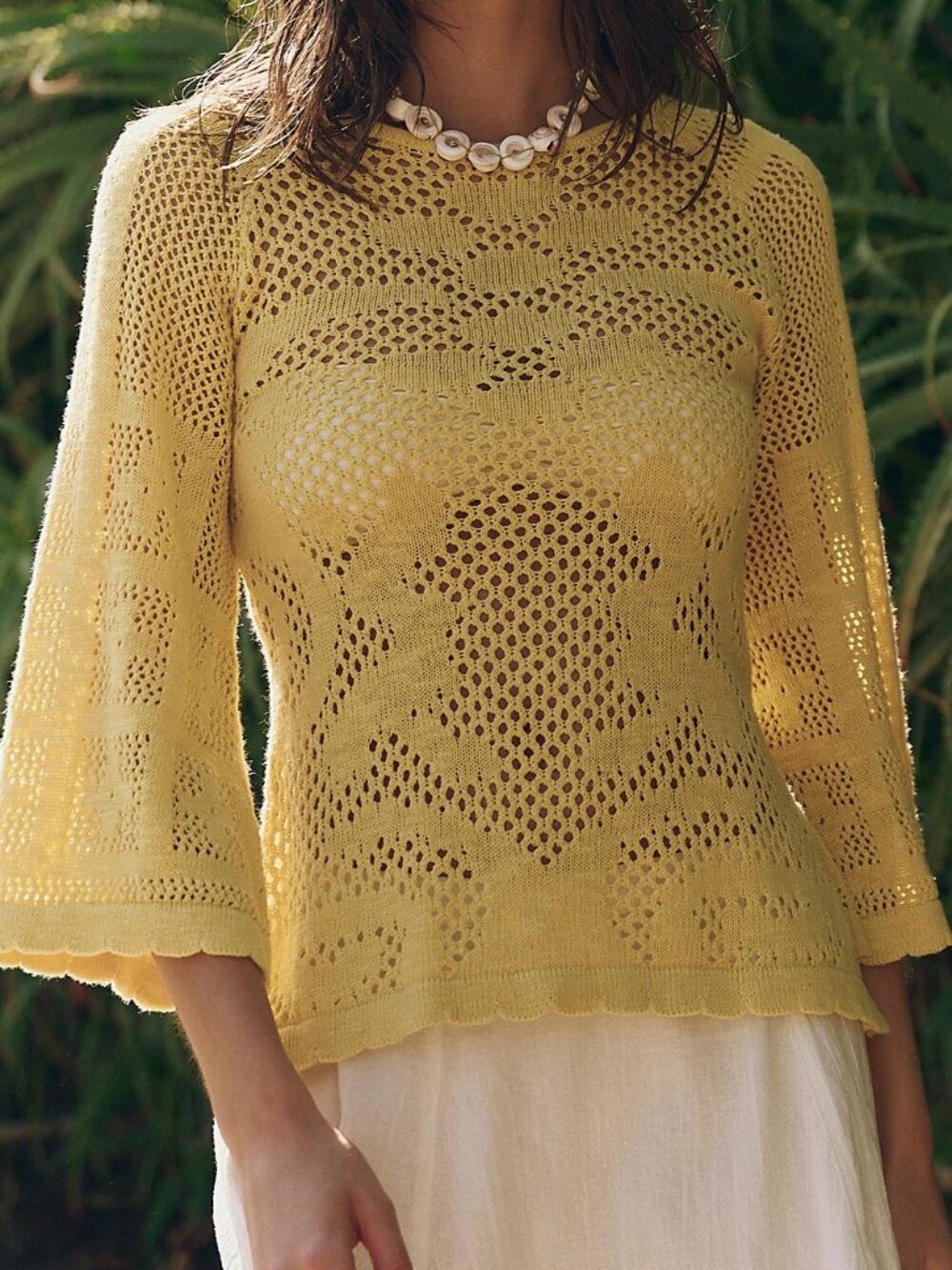 FP Beach Free People Crochet Tie Back Shirt